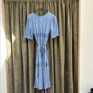 Doen French Blue Spring Elegant Blue Dress with Sash.